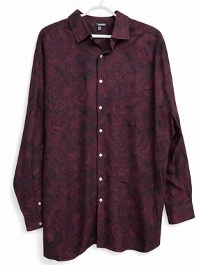 Murano Men's Dark Burgundy Paisley Button-Up Dress Shirt 2XLB Long Sleeve
